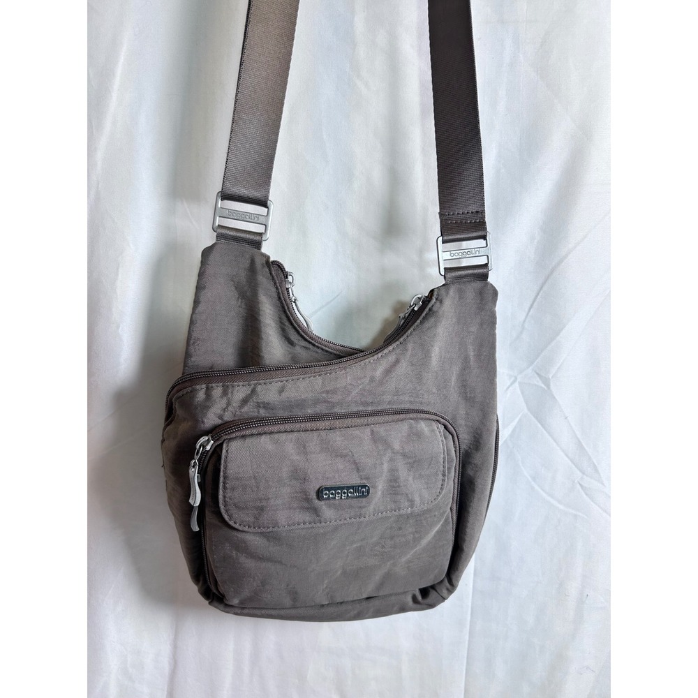 Baggallini Crossbody Bag Small Gray Nylon Multi-Pocket Travel Purse Women